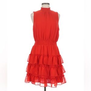 1. State Smocked Mock Neck Sleeveless Ruffle Tiered Mini Dress